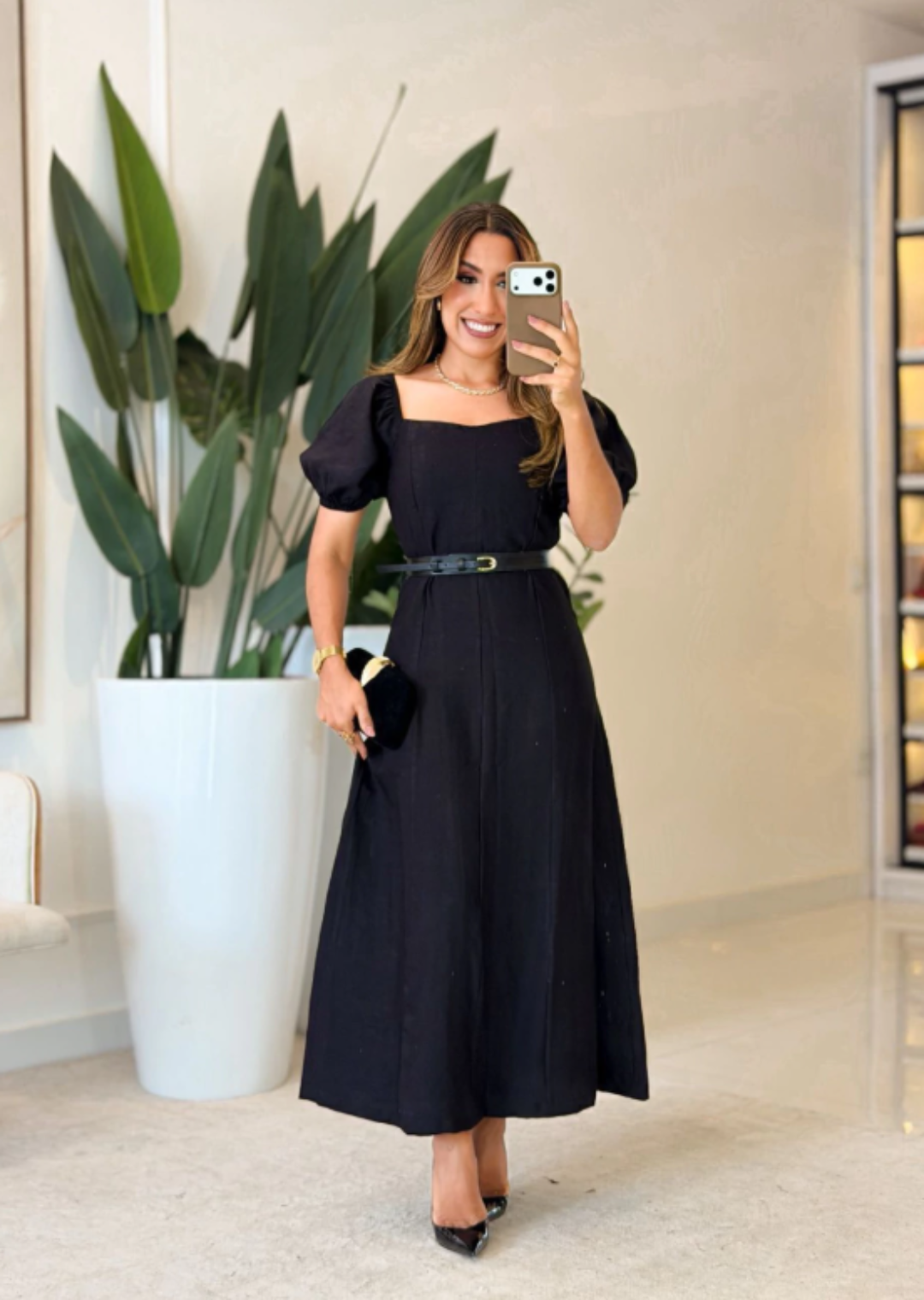 984- Vestido linho | Gola quadrada