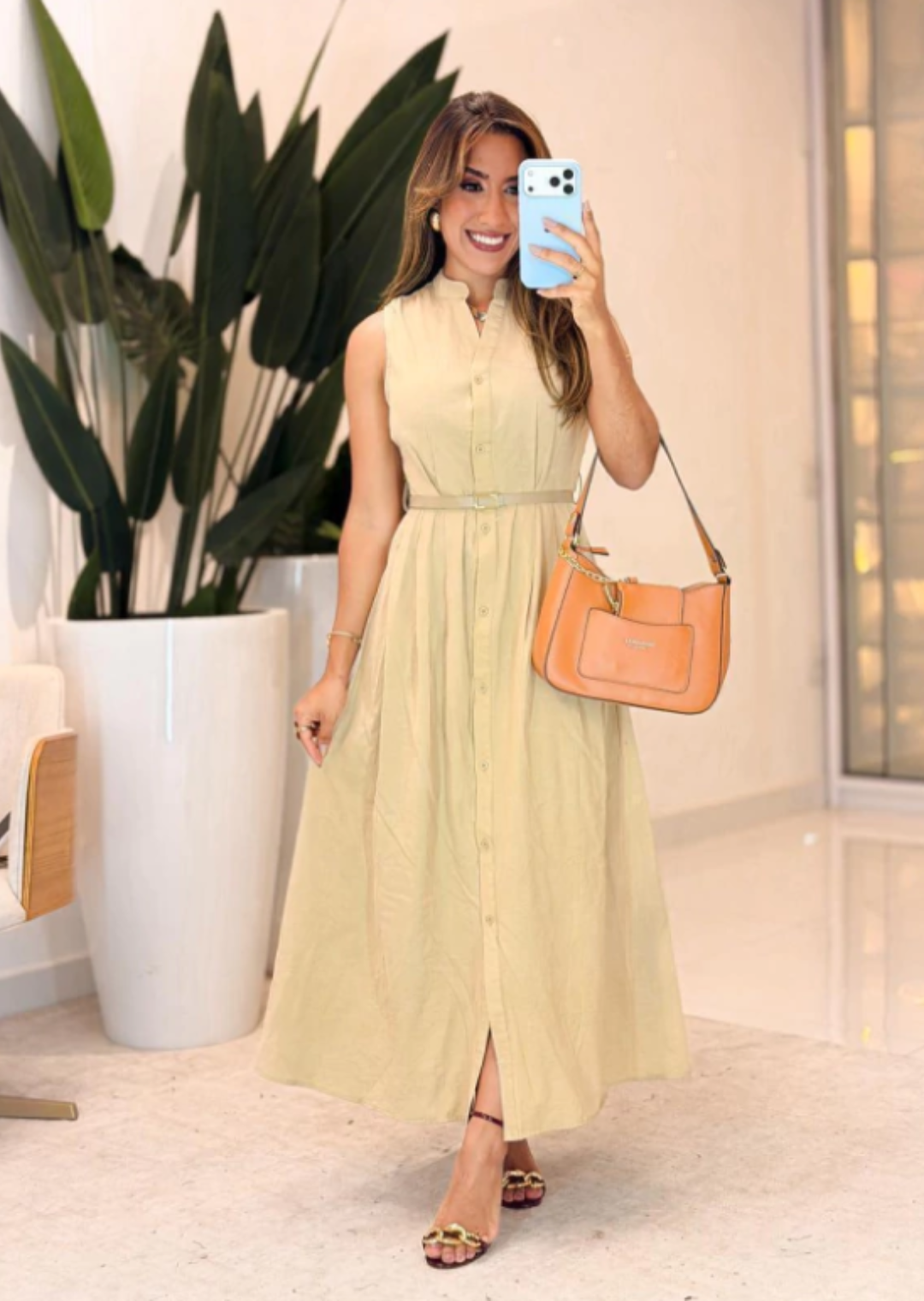 1030- Vestido em linho | detalhes botão com cinto - Imagem 2