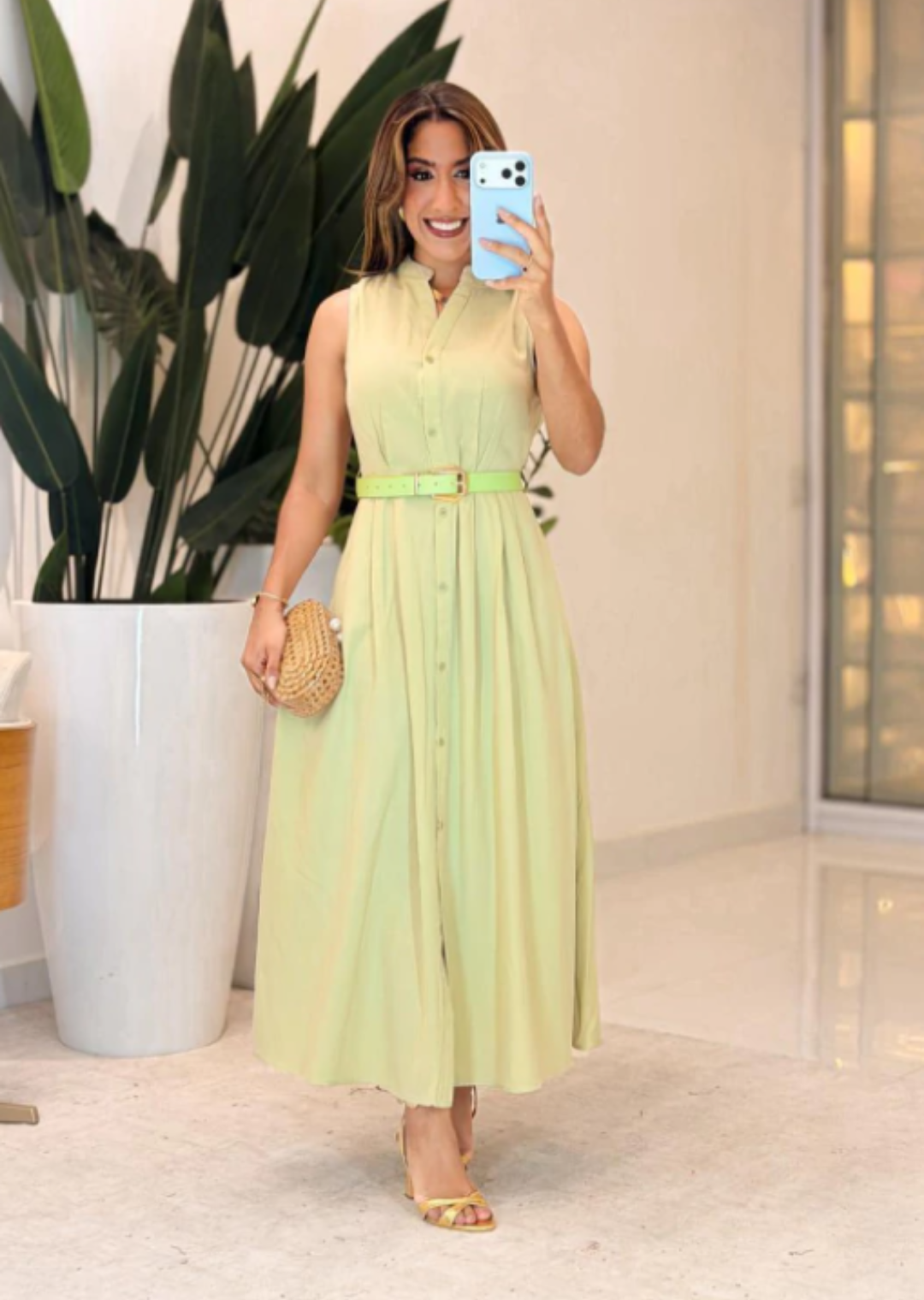 1030- Vestido em linho | detalhes botão com cinto - Imagem 4