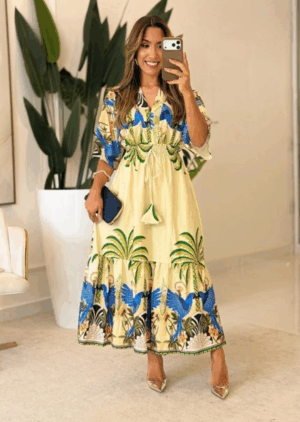 974 - Vestido Salinas | Manga Flare com elástec