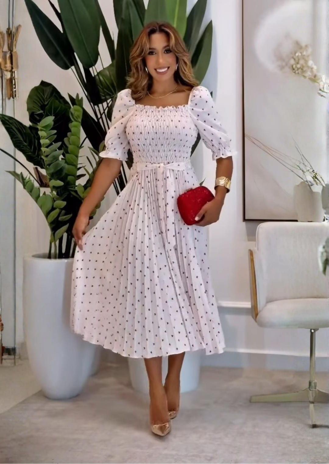 1142 – Vestido Midi Plissado com Laste